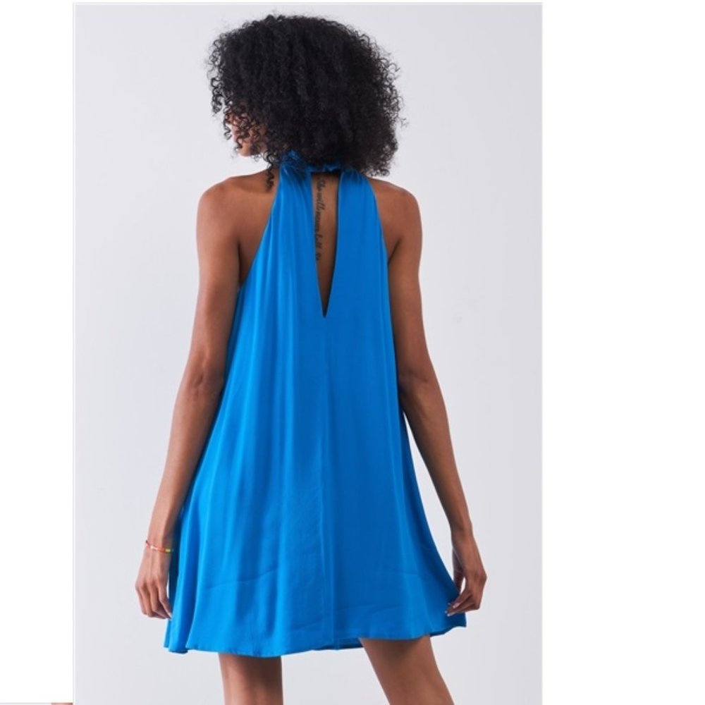 Sugarlips Cobalt Crochet Trim Lined Tank Shift Dress - Picture 2 of 7